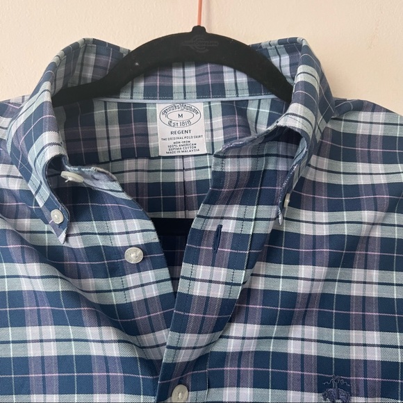 Brooks Brothers Regent Plaid Button Up Shirt Size Blue Size Medium Non Iron - Picture 5 of 6
